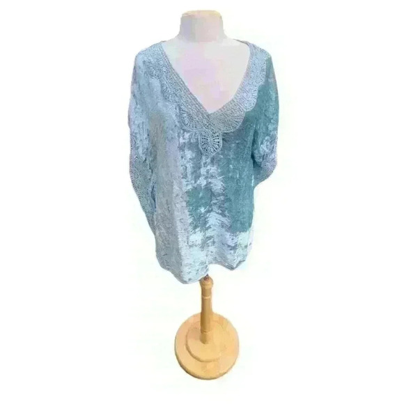 Soft Surroundings Tops - Soft Surroundings Iris Tunic Poncho Top XS Lace VNeck Boxy Velvet Batwing Boho